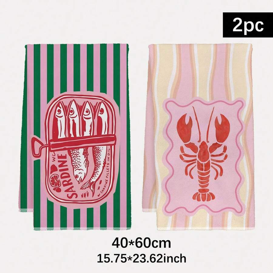 Kitchen Baking Cloth - 2 Buah, Handuk Dapur Bergaris Merah